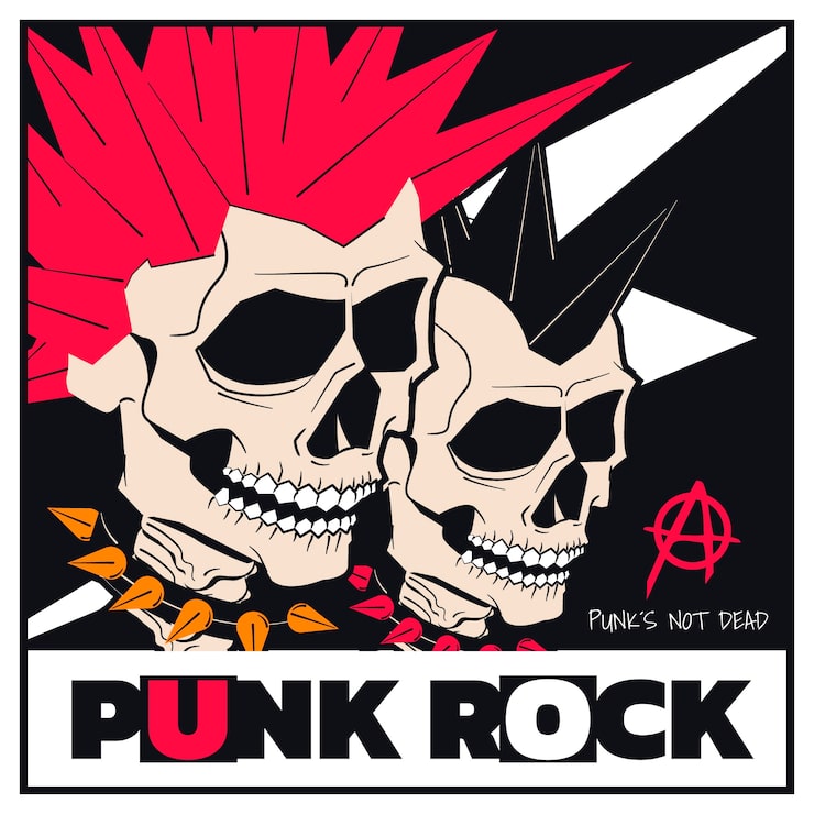 Gratis Vector hand getekende platte punk rock illustratie
