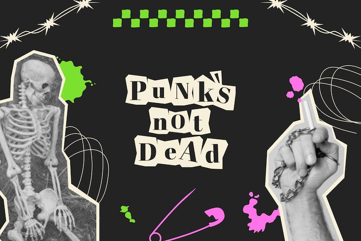 Gratis Vector handgetekende halftone punk collage illustratie