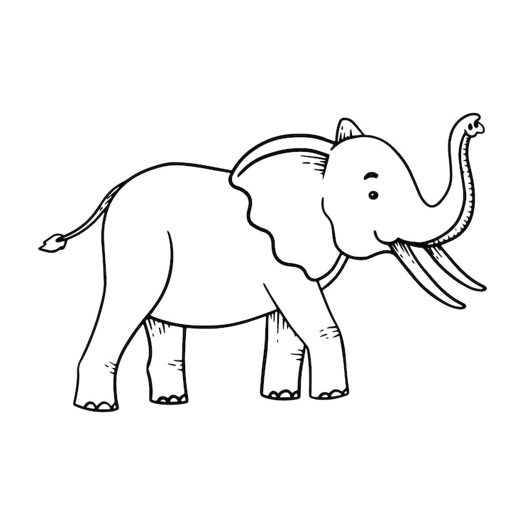 Gratis Vector handgetekende illustratie van de omtrek van een olifant