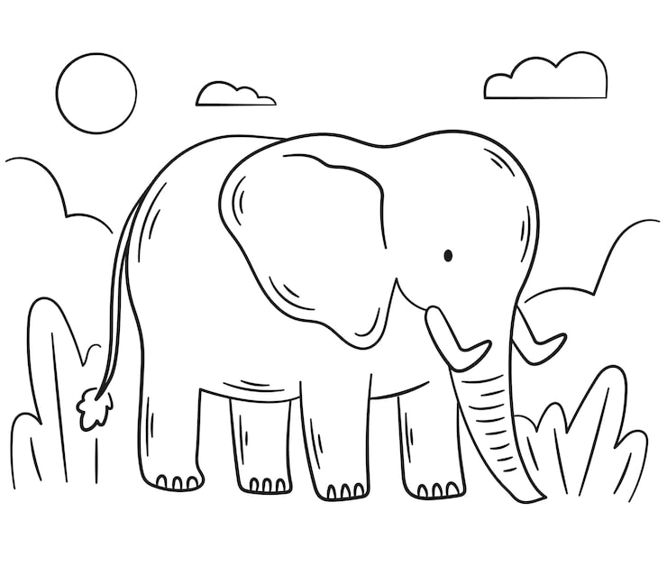 Gratis Vector handgetekende illustratie van de omtrek van een olifant