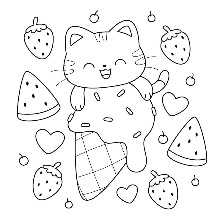 Handgetekende kawaii kleurboekillustratie