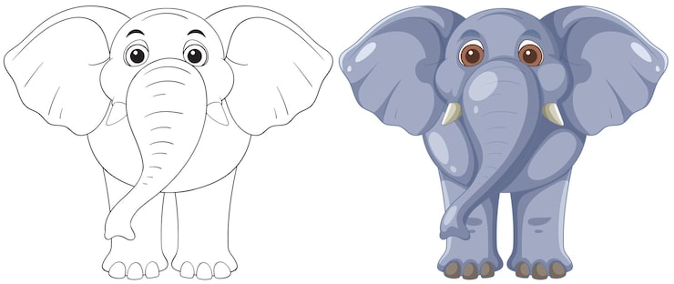 Gratis Vector illustratie van een olifant met omtrek en kleur