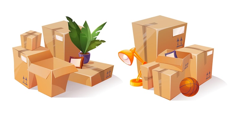 Gratis Vector kartonnen dozen vol met huishoudelijke spullen.
