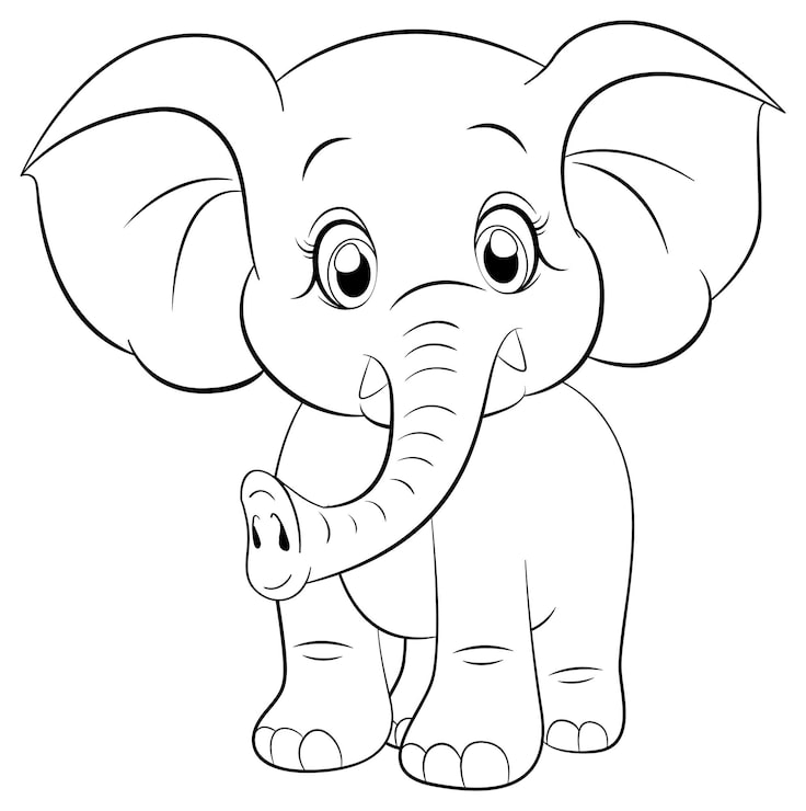 Gratis Vector kleurplaatoverzicht van schattige olifant