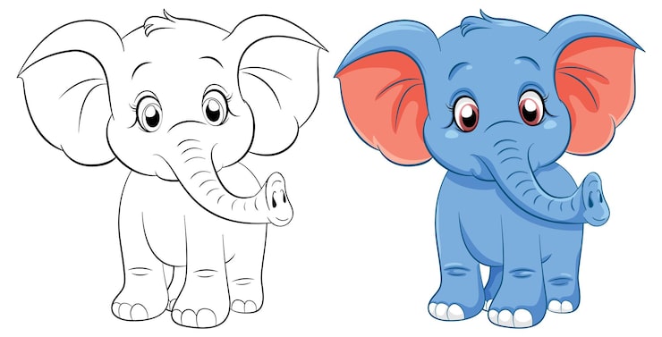 Gratis Vector kleurplaatoverzicht van schattige olifant