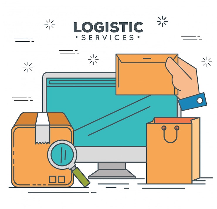 Gratis Vector logistieke diensten met computer