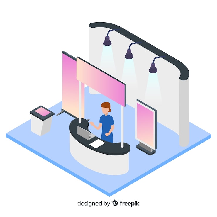 Gratis Vector modern isometrisch ontwerp van de tentoonstellingstentoonstelling