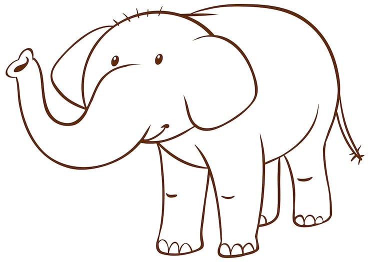 Gratis Vector olifant in doodle eenvoudige stijl op witte achtergrond