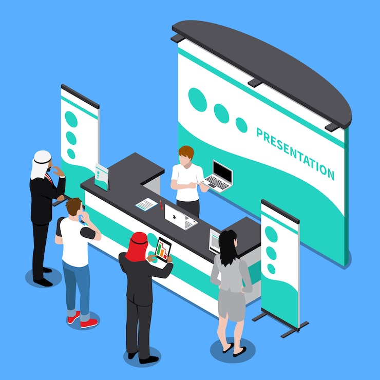 Gratis Vector promotie stand isometrische samenstelling