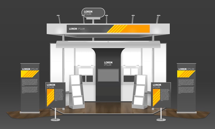 Gratis Vector tentoonstelling case design 3d-samenstelling