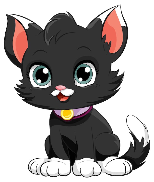 Gratis Vector zwarte kat schattig stripfiguur
